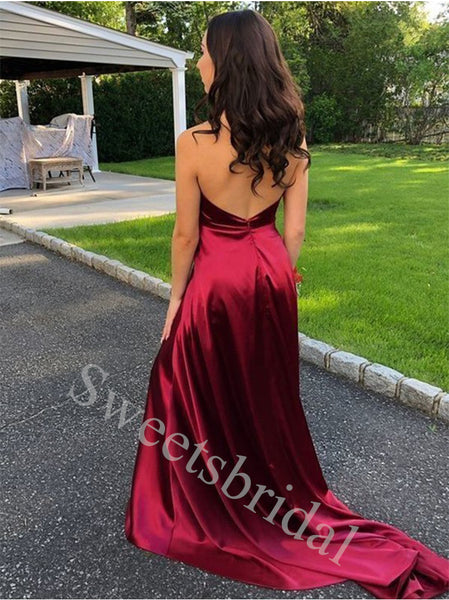 Elegant V-neck Spaghetti straps Sleeveless A-line Prom Dresses,SW1921