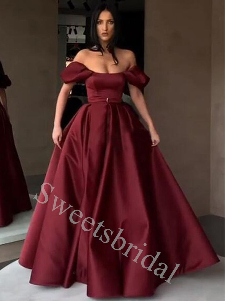 Sexy Off shoulder Strapless Side slit A-line Prom Dresses,SW1923