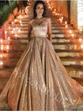 Elegant Sleeveless StraplessA-line Prom Dresses,SW1919