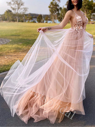 Sexy V-neck Spaghetti straps Sleeveless A-line Prom Dresses,SW1920