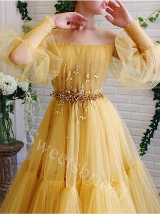 Elegant Off shoulder Sleeveless A-line Prom Dresses,SW1922