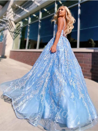 Sexy V-neck Spaghetti straps Sleeveless A-line Prom Dresses,SW1931