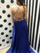 Gorgeous Royal Blue Backless Side Slit Sweep Train Evening Prom Dresses, SW0036