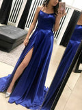 Gorgeous Royal Blue Backless Side Slit Sweep Train Evening Prom Dresses, SW0036
