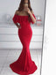 Charming Red Off the Shoulder Mermaid Long Evening Prom Dresses, SW0071