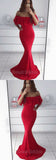 Charming Red Off the Shoulder Mermaid Long Evening Prom Dresses, SW0071