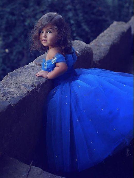 Royal Blue Off the Shoulder Flower Girl Dresses GTE2123