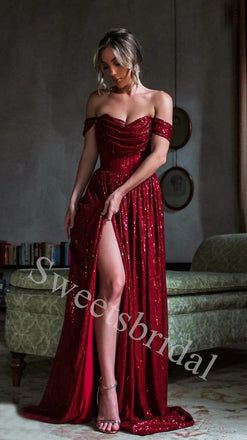 Elegant Strapless Off shoulder Side slit A-line Long Prom Dress,SW1988