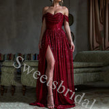 Elegant Strapless Off shoulder Side slit A-line Long Prom Dress,SW1988