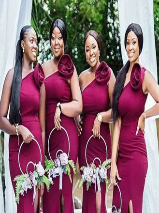 One-shoulder Mermaid Side slit Elegant Simple Long Bridesmaid Dresses,SWE1285