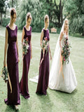 Scoop Side slit Elegant A-line Simple Pretty Long Bridesmaid Dresse,SWE1303