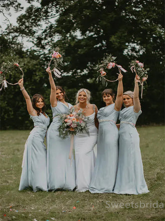 V-neck Pleats A-line Elegant Simple Pretty Long Bridesmaid Dresses,SWE1316