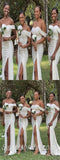 Off-shoulder Mermaid Pleats Side slit Elegant Simple Long Bridesmaid Dresses,SWE1286