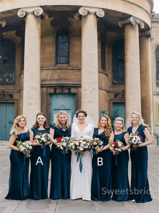 Mismatched Square A-line Elegant Simple Pretty Long Bridesmaid Dresses, SWE1328