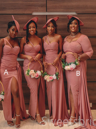 Mismatched One-shoulder Side slit Mermaid Elegant Simple Pretty Long Bridesmaid Dresses, SWE1334