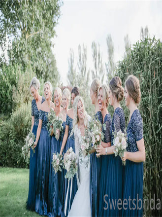 V-neck Beading Elegant A-line Simple Pretty Long Bridesmaid Dresses,SWE1302