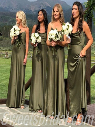 Jewel Spaghetti straps A-line Elegant Simple Long Bridesmaid Dresses,SWE1269