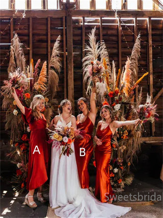 Mismatched Halter V-neck Elegant A-line Simple Pretty Long Bridesmaid Dresses,SWE1305