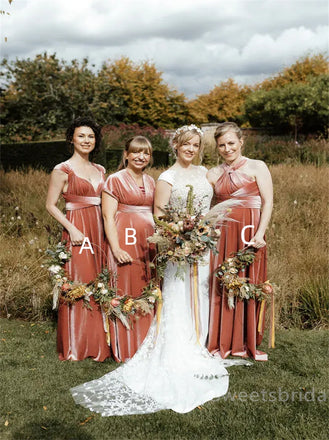 Mismatched Halter V-neck A-line Elegant Simple Pretty Long Bridesmaid Dresses,SWE1314