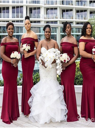 Simple Off-shoulder Mermaid Elegant Pretty Long Bridesmaid Dresses, SWE1326