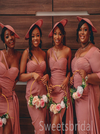 Mismatched One-shoulder Side slit Mermaid Elegant Simple Pretty Long Bridesmaid Dresses, SWE1334