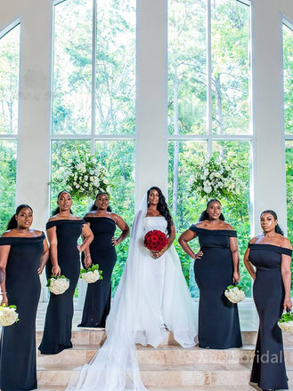 Simple Off-shoulder Mermaid Elegant Pretty Long Bridesmaid Dresses, SWE1327