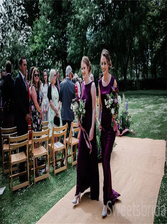 Scoop Side slit Elegant A-line Simple Pretty Long Bridesmaid Dresse,SWE1303