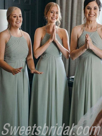Halter Pleats A-line Elegant Simple Long Bridesmaid Dresses,SWE1272