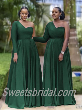 One-shoulder A-line Elegant Simple Pretty Long Bridesmaid Dresses,SW1291