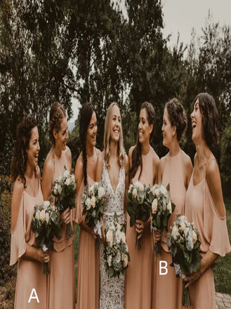 Mismatched Off-shoulder A-line Elegant Simple Pretty Long Bridesmaid Dresses,SWE1312