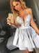 Silver Sweet Heart Spaghetti Strap Deep V-neck Short Homecoming Dresses, SW0006