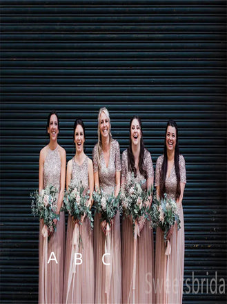 Mismatched Beading Halter V-neck A-line Elegant Simple Pretty Long Bridesmaid Dresses,SWE1308