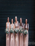 Mismatched Beading Halter V-neck A-line Elegant Simple Pretty Long Bridesmaid Dresses,SWE1308