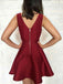 Unique Burgundy V-Neck Zipper Up Short Homecoming Dresses, SW0025