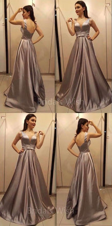 Pretty Deep V-Neck Open Back Long Evening Prom Dresses, BW0612