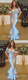 Sparkle Sequin Off the Shoulder Mermaid Floor Length Evening Prom Dresses, SW0049