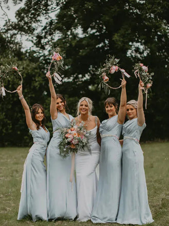 V-neck Pleats A-line Elegant Simple Pretty Long Bridesmaid Dresses,SWE1316