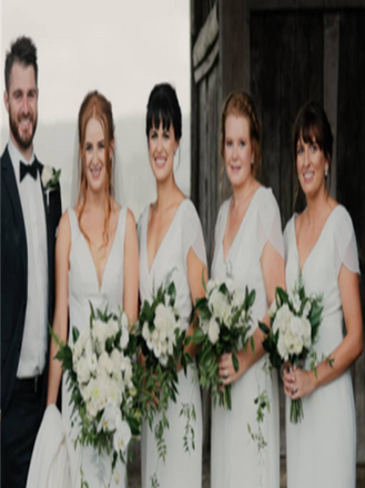 V-neck cap sleeves  Elegant Simple Pretty Long Bridesmaid Dresses,SWE1295