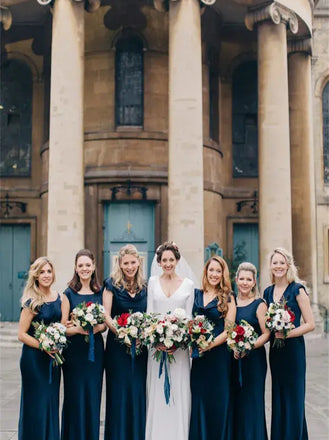 Mismatched Square A-line Elegant Simple Pretty Long Bridesmaid Dresses, SWE1328