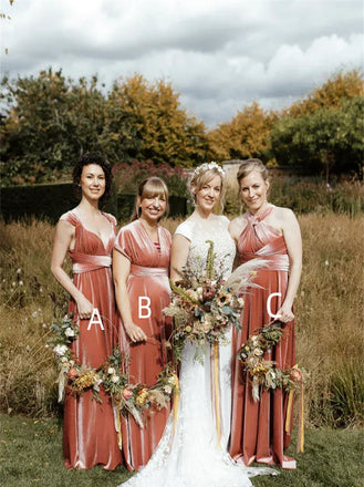 Mismatched Halter V-neck A-line Elegant Simple Pretty Long Bridesmaid Dresses,SWE1314