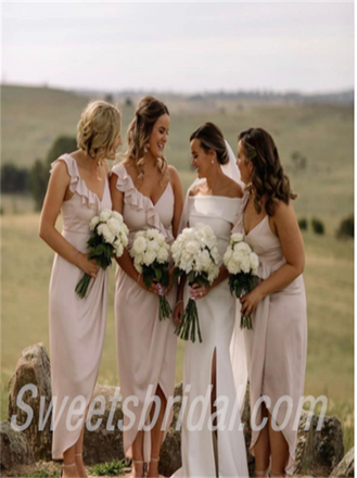 V-neck A-line Ruffle side silt  Elegant Simple Pretty Long Bridesmaid Dresses,SWE1297