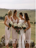 V-neck A-line Ruffle side silt  Elegant Simple Pretty Long Bridesmaid Dresses,SWE1297