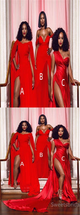 Mismatched Side slit Off-shoulder Elegant A-line Simple Pretty Long Bridesmaid Dresses,SWE1304