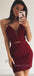 Charming Burgundy Sexy V-Neck Short Homecoming Dresses, SW0026