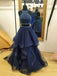 Two Piece Beaded Multi Layered Organza Navy Blue Formal Dresses DPB137