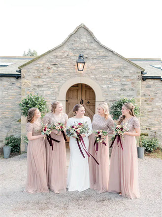 Mismatched Beading Halter V-neck A-line Elegant Simple Pretty Long Bridesmaid Dresses,SWE1308