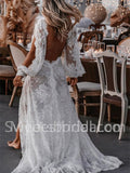 Elegant V-neck Side slit A-line Lace applique Wedding Dresses,DB0270
