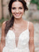 Elegant Spaghetti straps V-neck A-line Lace applique Wedding Dresses,DB0268