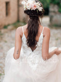 Elegant Spaghetti straps V-neck A-line Lace applique Wedding Dresses,DB0268