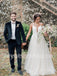 Elegant Spaghetti straps V-neck A-line Lace applique Wedding Dresses,DB0268